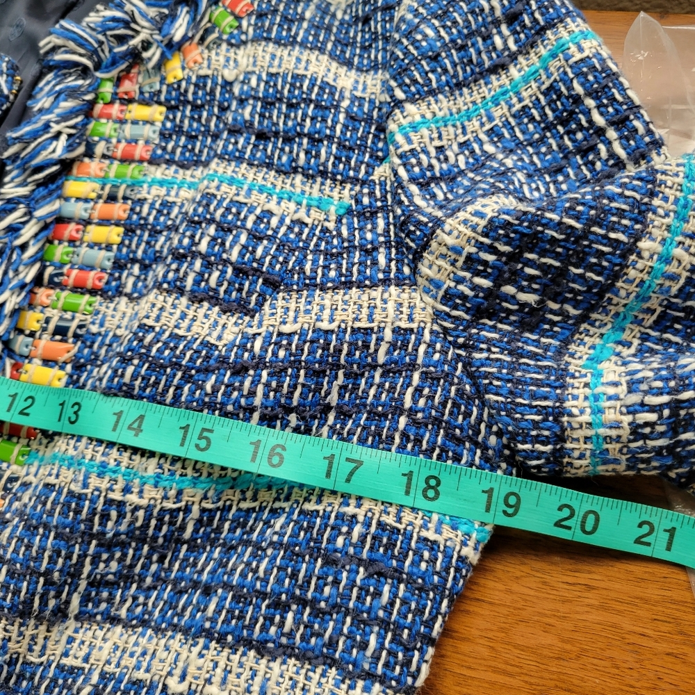 Tory Burch Blue Multi Tweed Fringe Jacket - Picture 8 of 9